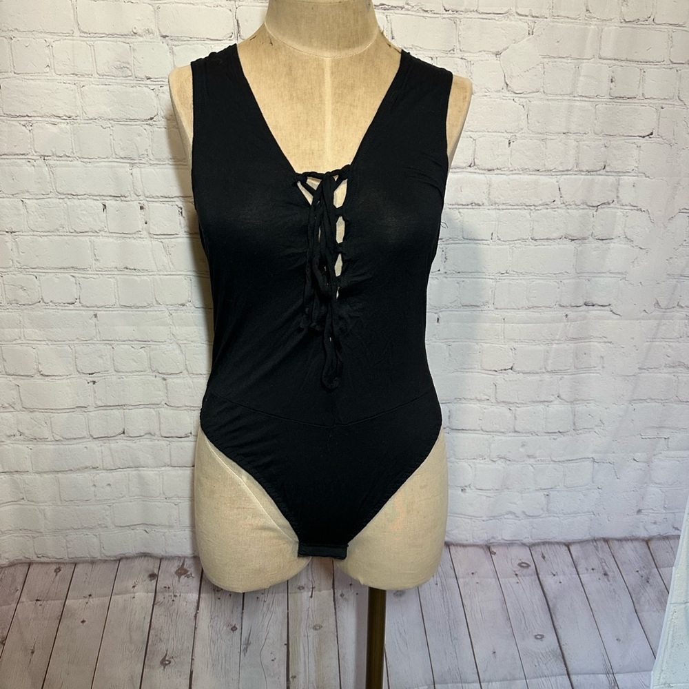Black Lace-Up Bodysuit Soft jersey Material size 1x2x